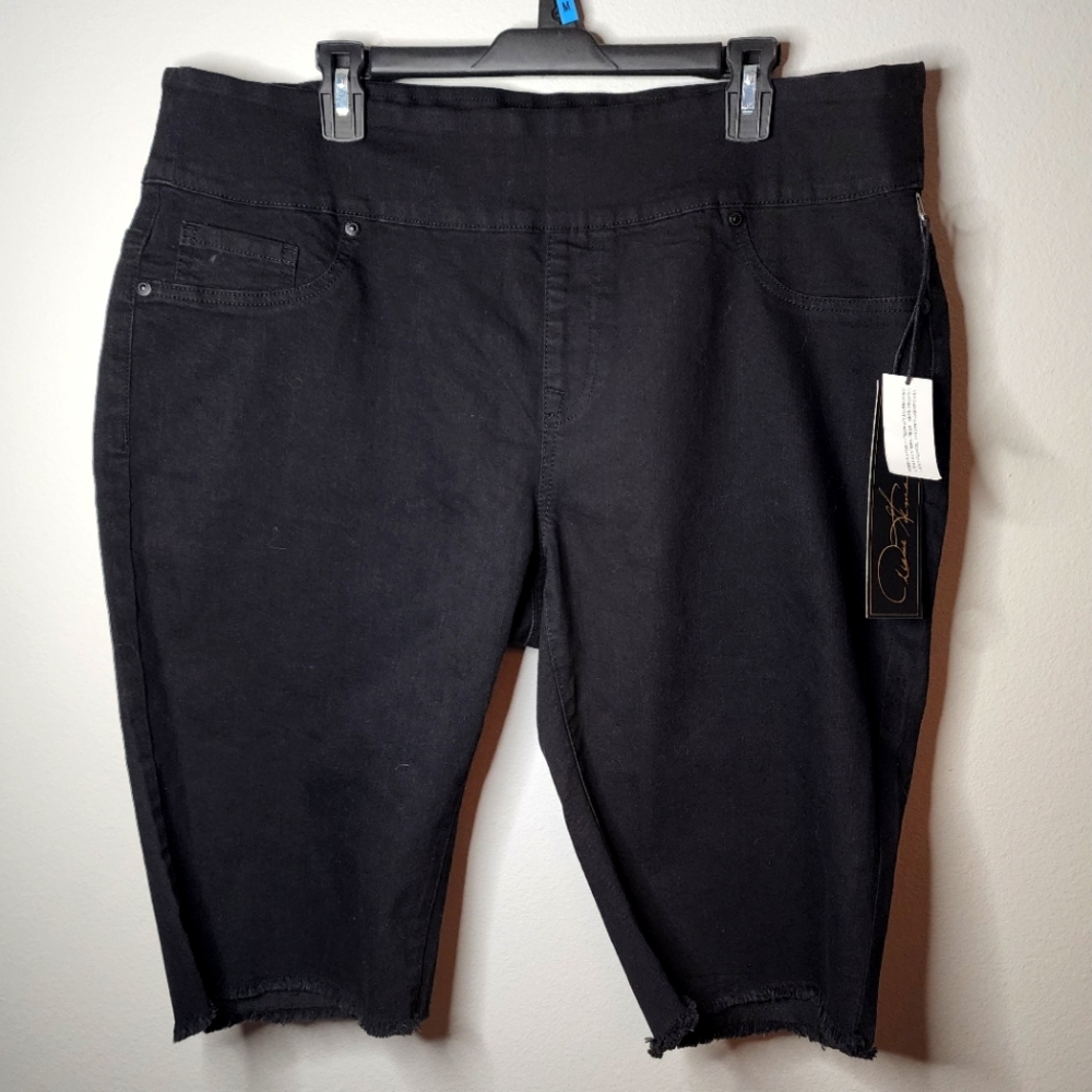 DG2 by Diane Gilman Pull On Freyed Hem Bermuda Shorts, Black, Women's 1X